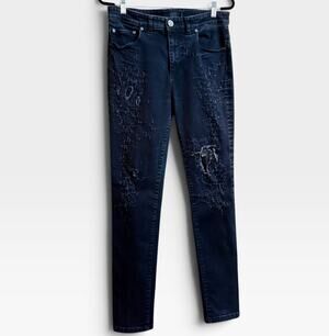 RH45 London Tornado Slim N.1 Jeans 32 Black Distressed Mesh Made Italy